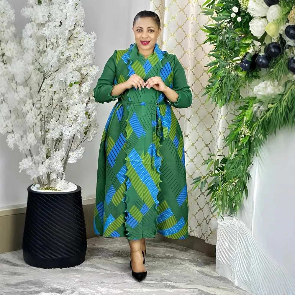 

Large size women's clothing fat mm summer clothing Miyake pleated printing long-sleeved jacket long abaya abaya robe premium
