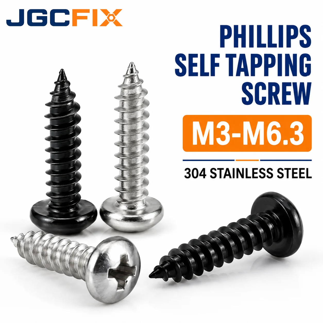 304 Stainless Steel M3-M6.3 Phillips Truss Head Self Tapping Screws Cross Recessed Mushroom Head Wood Screws for Metal Sheet