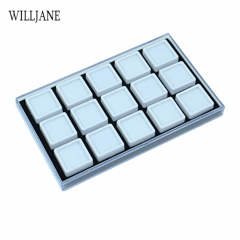 Loosing Diamond Gemstone Display Carrying Case 15 Grids Gem Stones Storage Box Jewelry Pendant Beads Collection Tray with Lid