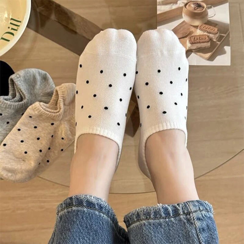 Cute Items Simple Wave Point Shallow Mouth Invisible Lolita Style Cotton Stockings With Design Women Gift Transparent Ankle