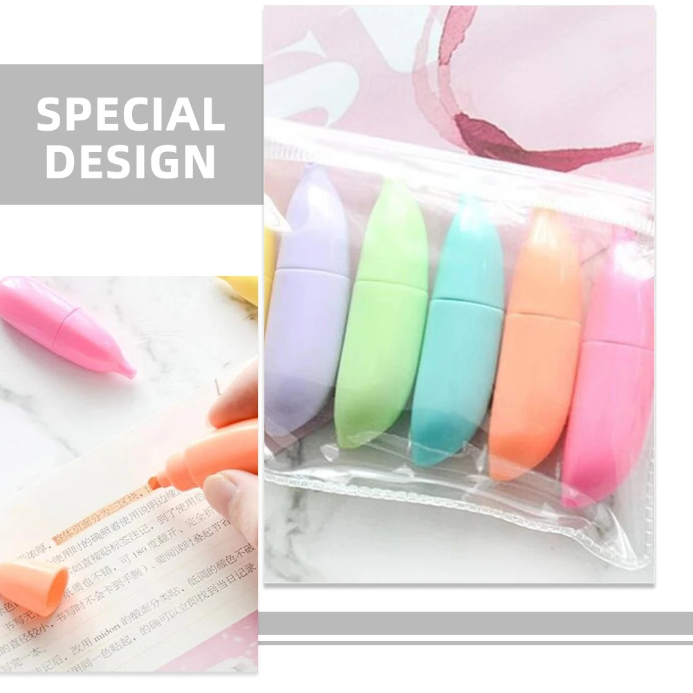 

6 Pcs Shaped Highlighters Small Highlighter Cartoon Marker Pens Assorted Colors Kids Watercolor Art Supplies Gifts