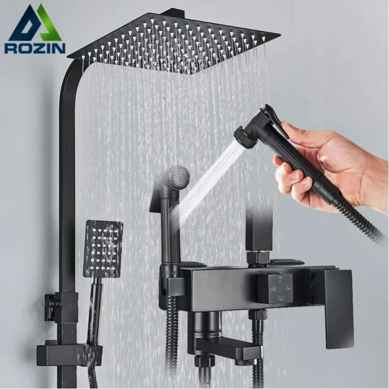 Kit de robinetterie de douche de salle de bain avec bidet mural en acier inoxydable, système de mitigeur eau chaude et froide avec support et bec de