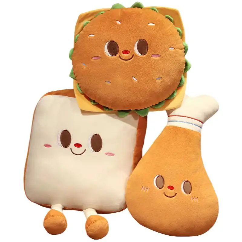 

30/50cm Soft Simulation Hamburger Plush Stuffed Drumsticks Toys Funny Creative Food Bread Toast Pillow Birthday Gifts For Kids