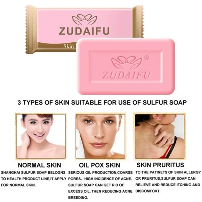 Sulfur Soap Instant Anti-mites Anti-acne Body Cleans Soap Skin Treatment Acne Psoriasis Seborrhea Eczema Anti Fungus Pink Color