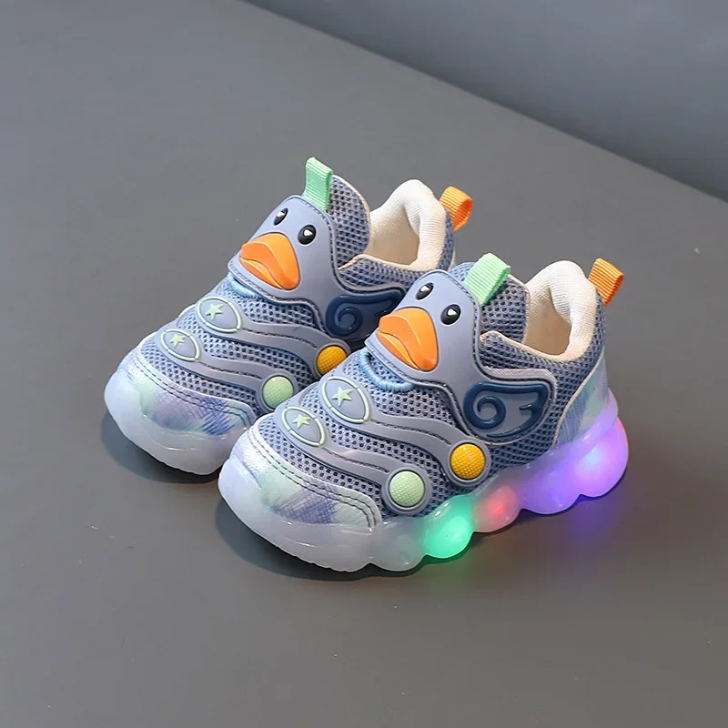 Fashion LED Casual Sneakers For Spring children Frozen Elsa Princess Print Pu Leather Shoes Children Lighted Non-slip Pink black