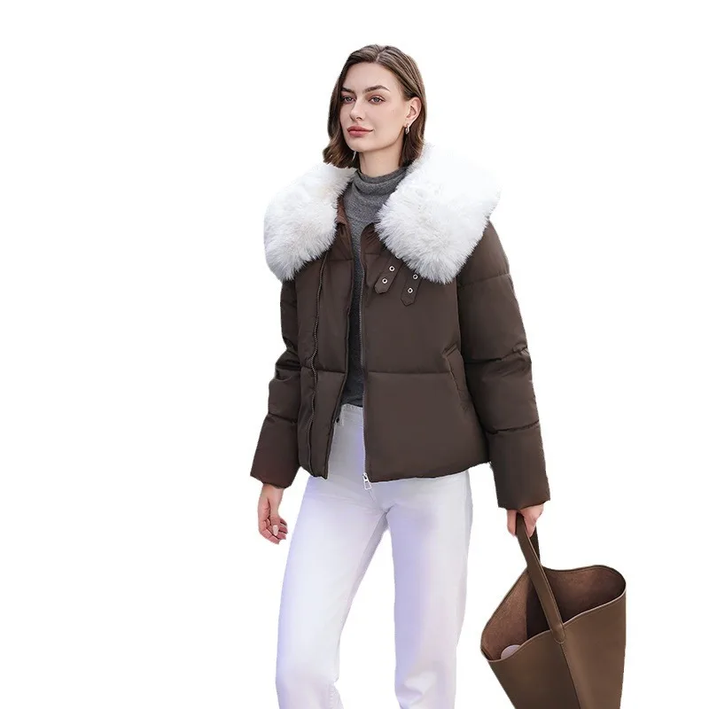 Veste Rembourrée en Coton pour Femme, Manteau à Grand Col en Laine, Optique Courte, Nouvelle Collection Automne et Hiver 2024