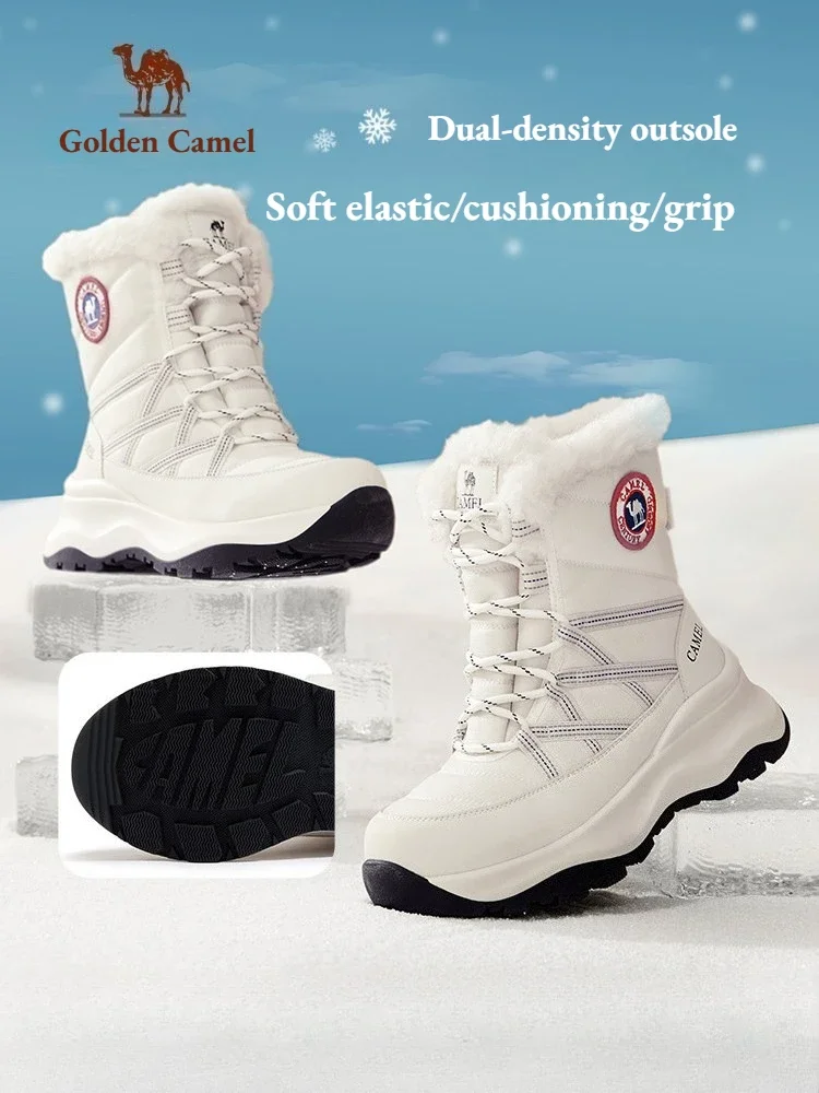 Golden Camel Women's High-top Snow Boots 2026 Winter New Thick-Soled Velvet Warm Non-Slip Hiking Shoes Outdoor Casual Sneakers