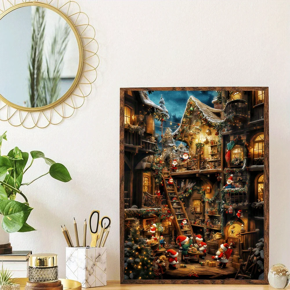 1000pcs Christmas Village Jigsaw Puzzle - Winter Wonderland Scene with Santa, Snowy Rooftops, Cozy Houses, Lanterns, Presents