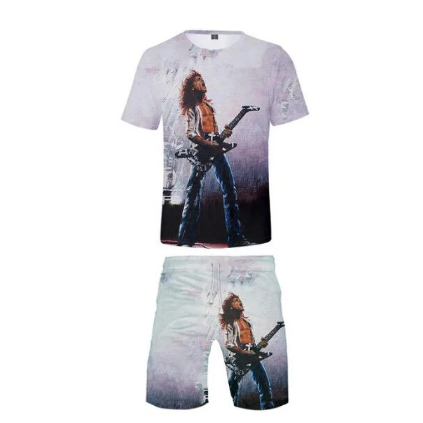 Eddie van halen 3d print sommer kurzarm t-shirt und strand shorts zweiteiliges set casual sportswear 2 stücke set