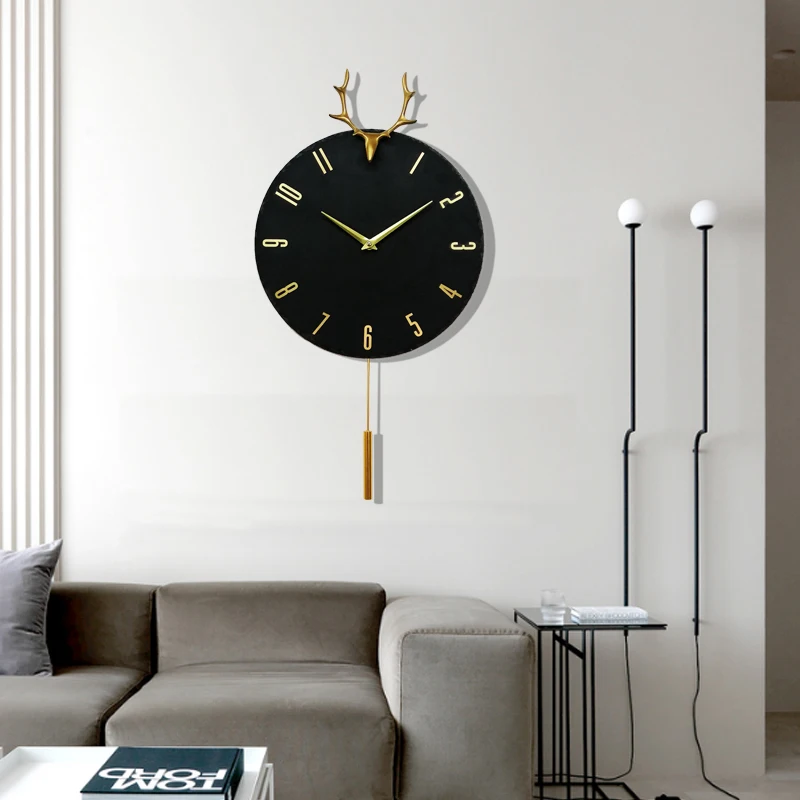 modern clock home decoration 12 inch Pure copper Deer head Natural rock nordic Swing  wall clock marble clock