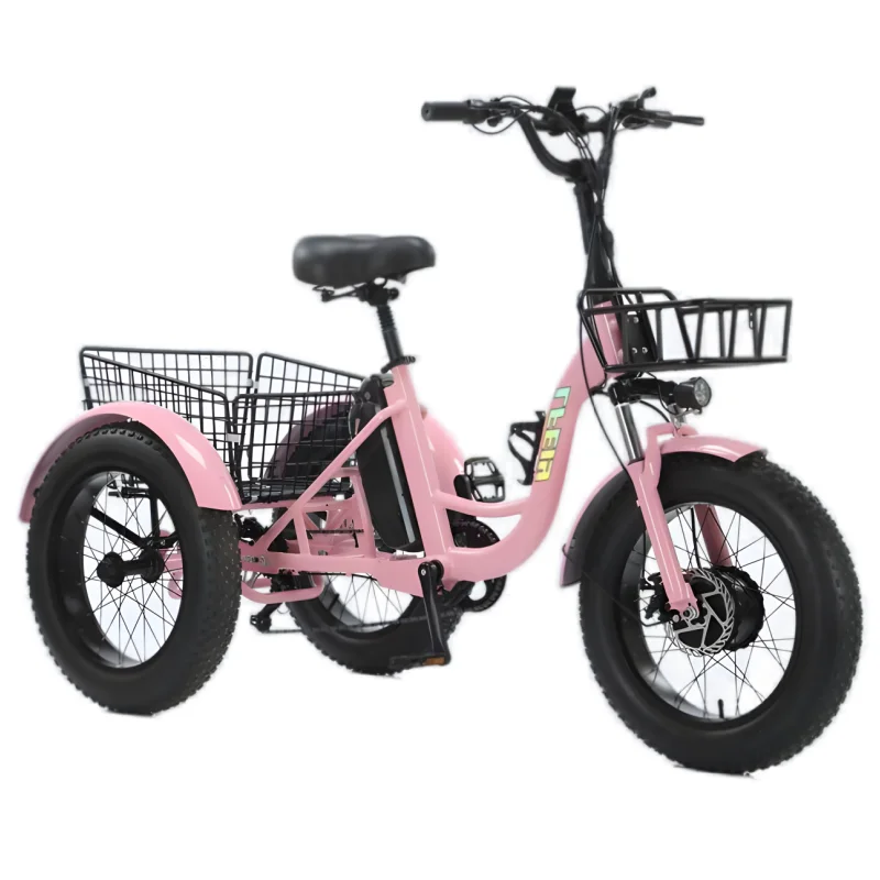 3 Wheel Fashion Pink Electric Bike Girl Fat Tire 500W Cargo Powerful Electric Adult Tricycle Seat Adjustable Battery Removable