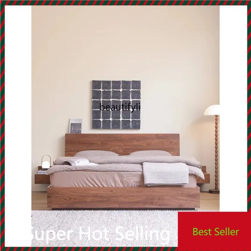 

K132 North American Black Walnut Japanese Tatami Bed Cherry Wood Drawer Storage Double Bed