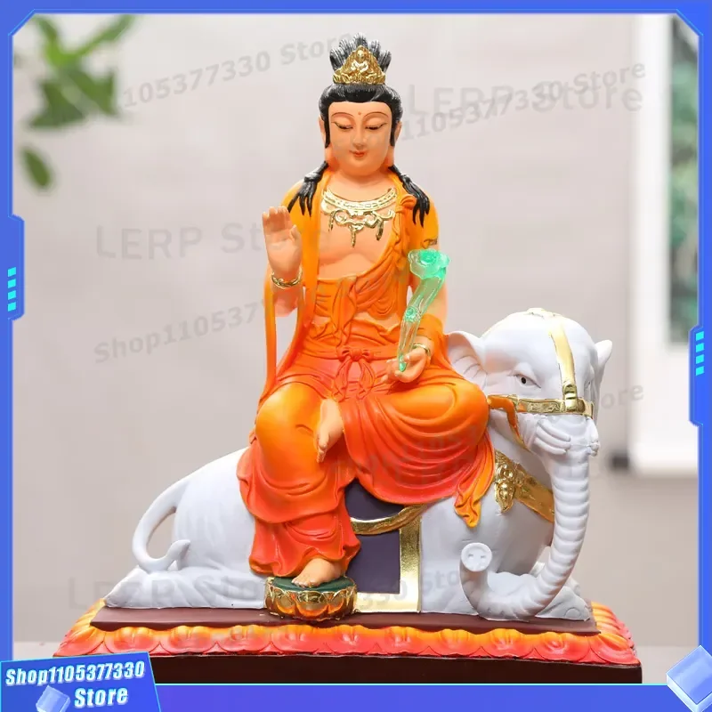 Hand Painted Resin Manjushri Bodhisattva Statue Huayan Three Saints Ornament Puxian Buddha Figure for Home Decor Feng Shui