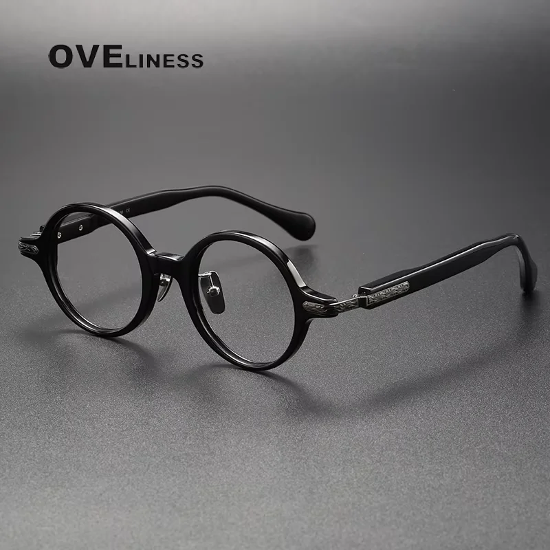 

Круглая ацетатная титановая оправа для очков, мужские оправы для очков, женские брендовые дизайнерские винтажные очки в стиле ретро, очки высокого качества