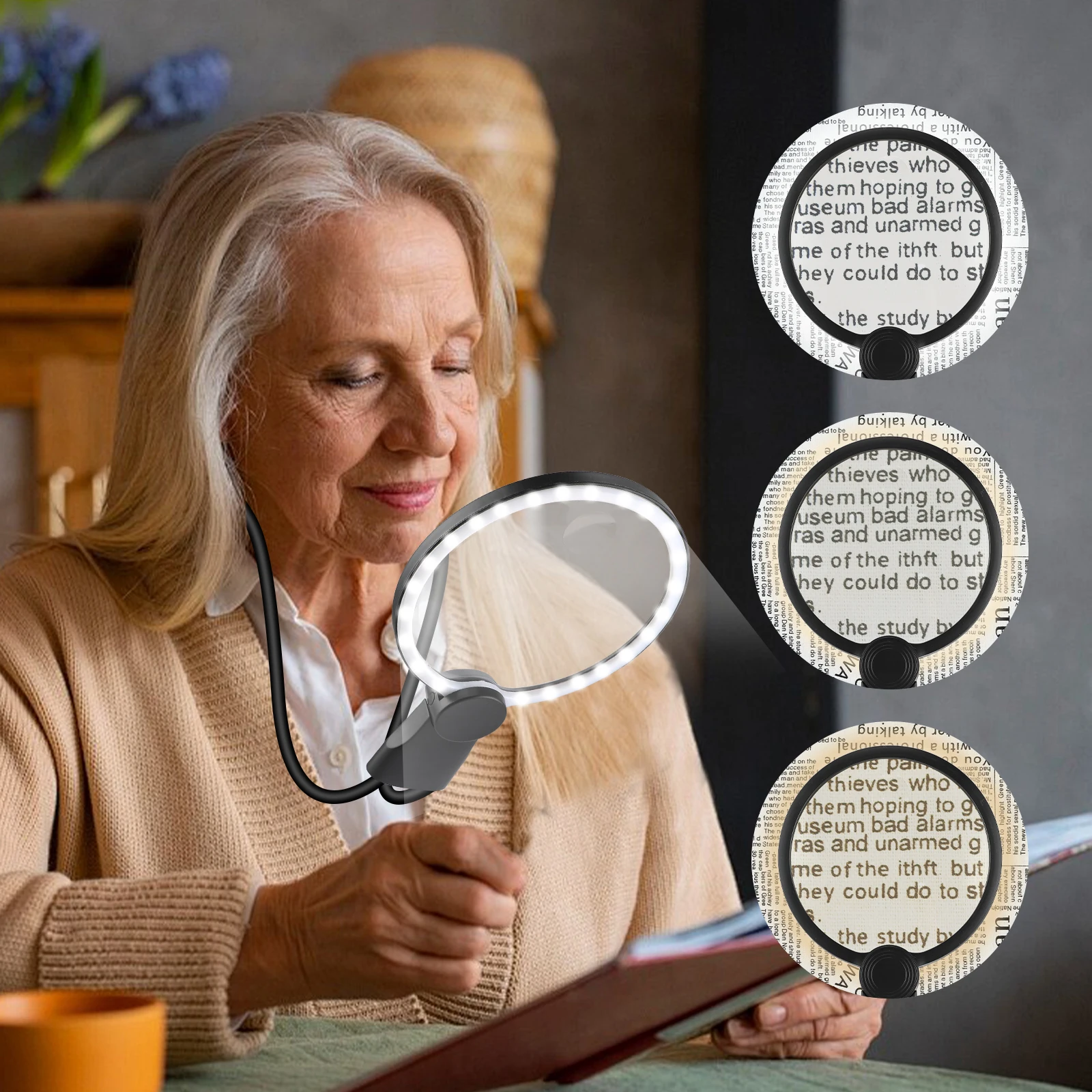Lupa grande con luz manos libres para leer, lupa para leer, lupa grande para personas mayores