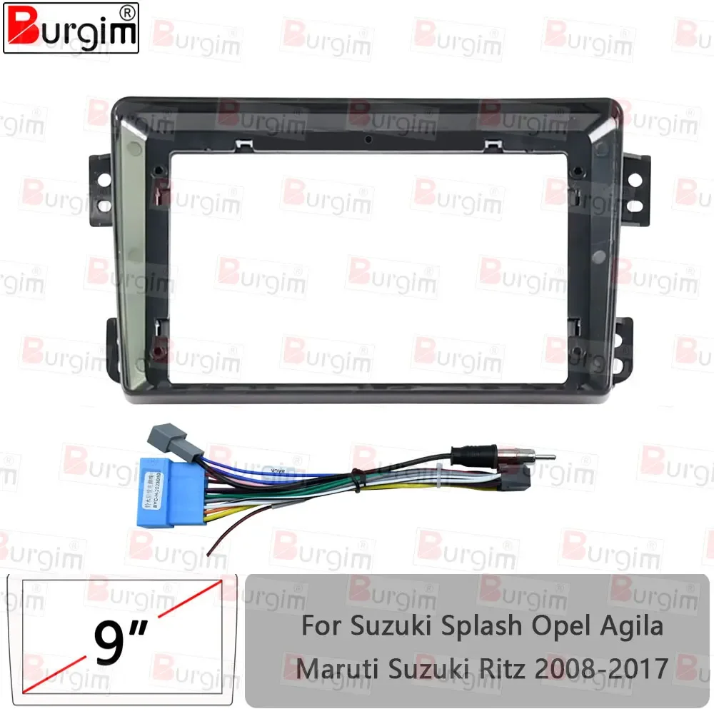 Car Radio Fascias Frame For Suzuki Splash Maruti Suzuki Ritz Opel Agila 2008-2017 9 inch Stereo Panel Harness Wire Power Cable