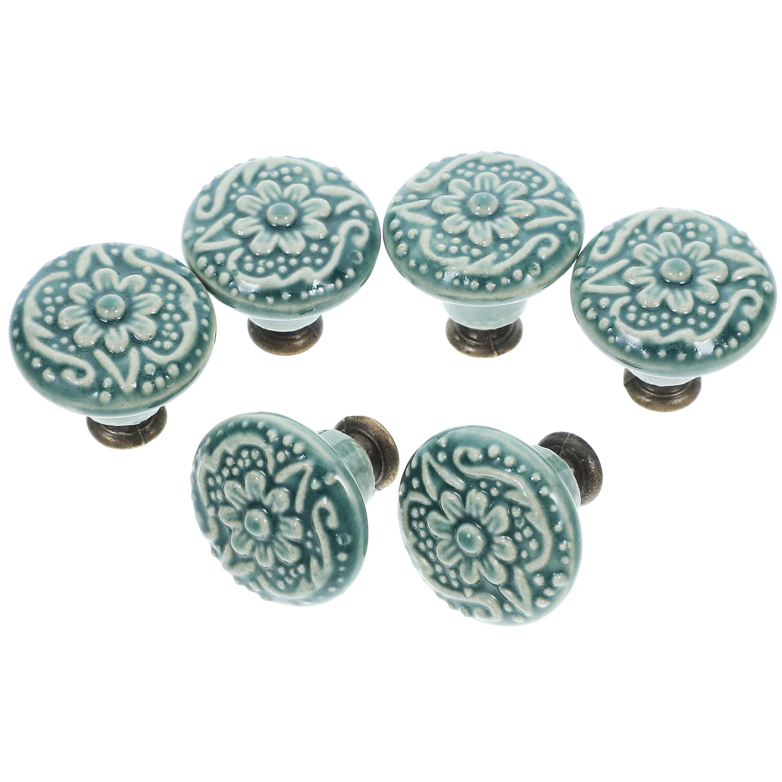 

6Pcs Ceramic Cabinet Knobs Vintage Flower Pattern Single Hole Drawer Pulls for Kitchen Wardrobe Dresser Cupboard Home