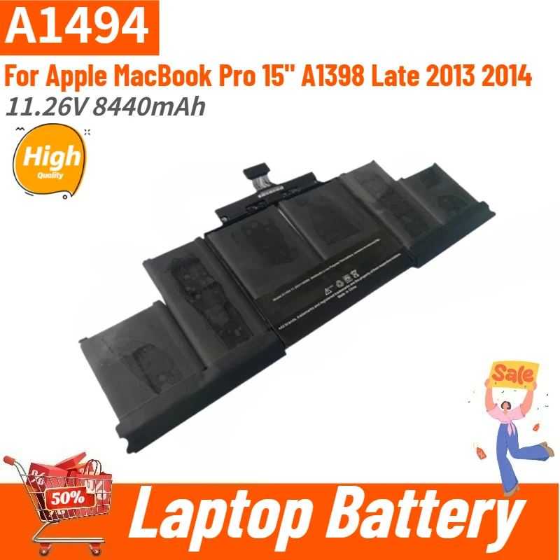 Laptop Battery A1494 11.26V 8440mAh for Apple MacBook Pro 15 A1398 Late 2013 2014 Replacement Battery Brand-New High Quality