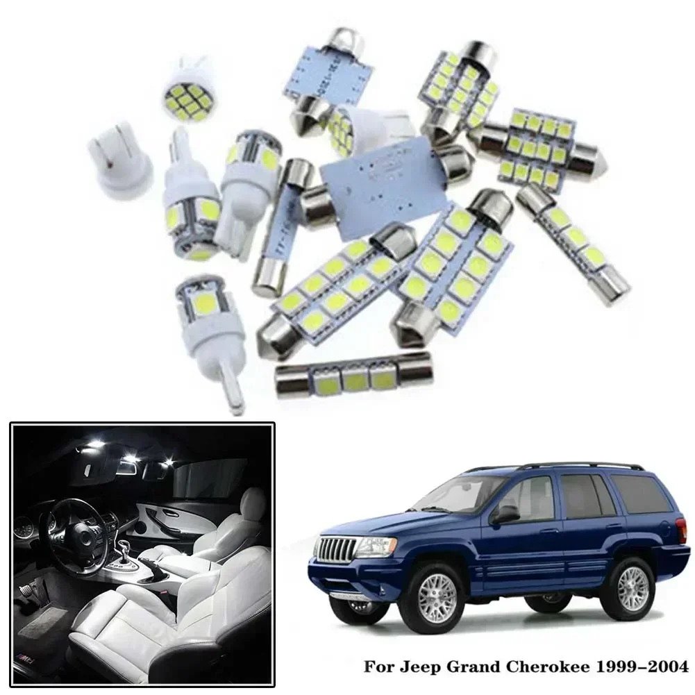 18pcs/Set Car Lights White Interior Ultra Bright LED Lights Package Kit For 1999-2004 Jeep Grand Cherokee WJ