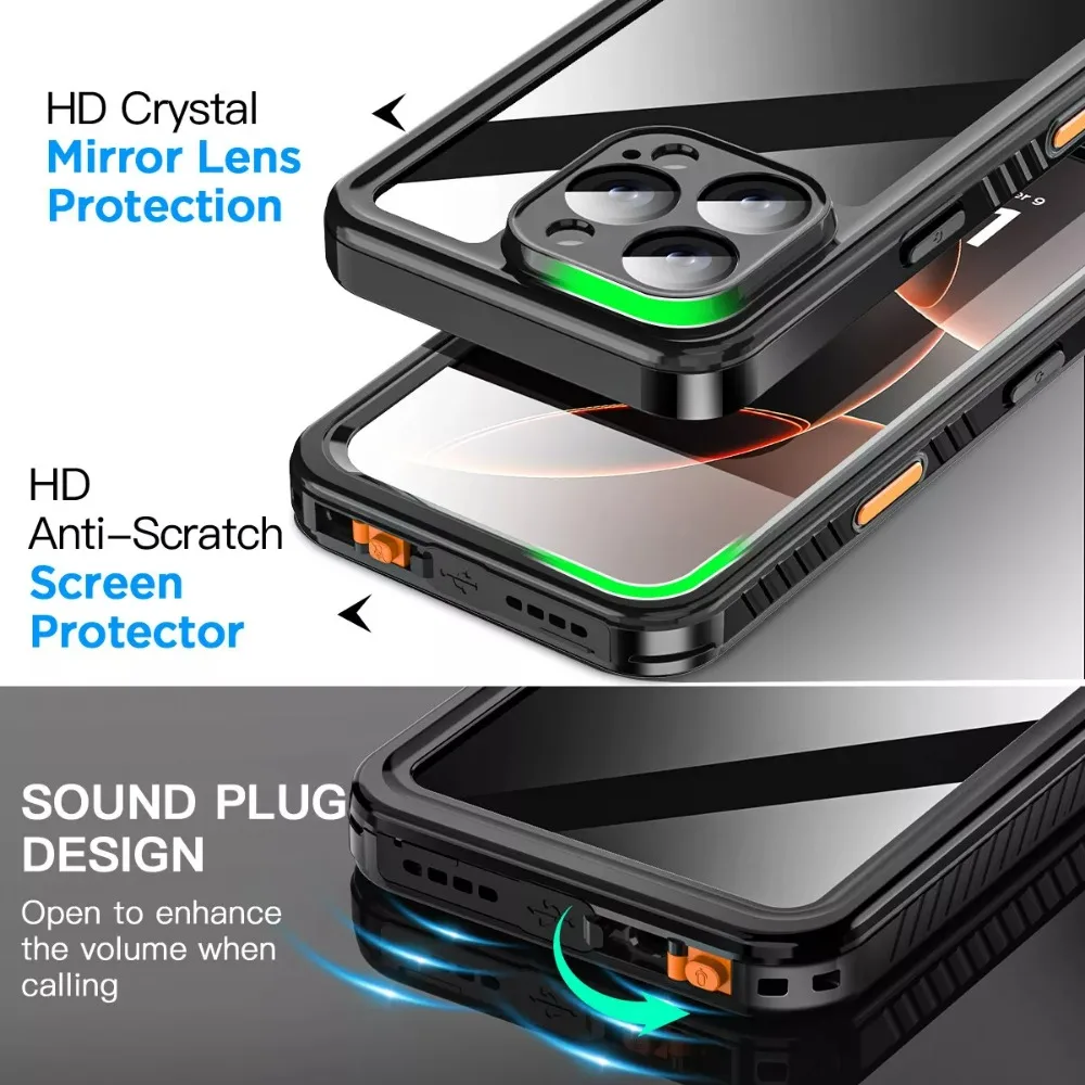 Wodoodporne etui IP68 do iPhone'a 16e 16 15 14 13 12 11 Pro Max XR XS Plus Metalowy aluminiowy telefon do pływania Luksusowa podwodna osłona — zdjęcie produktu 3
