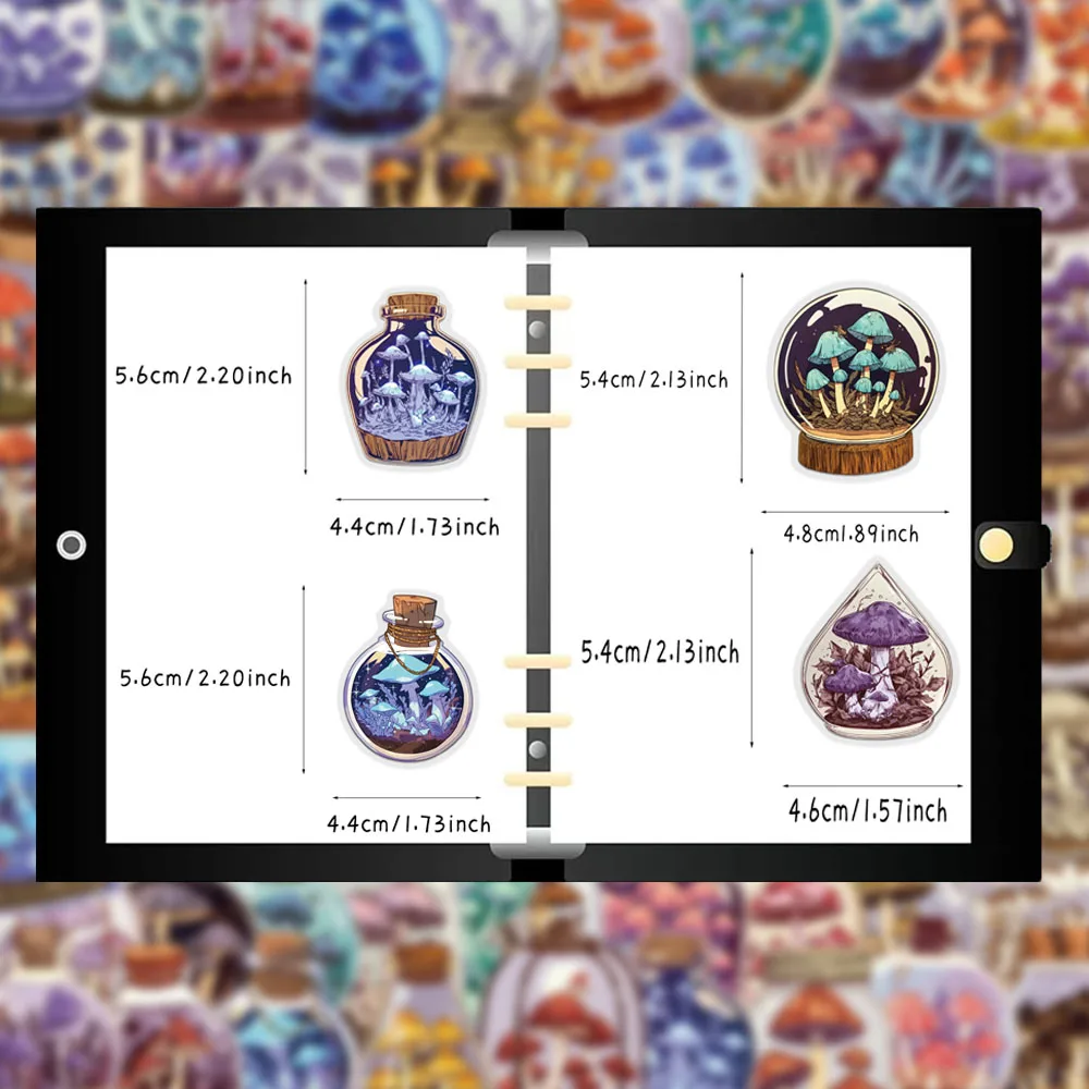 50PCS Creative Mushroom Bottle Cute Stickers Phone Case Decoration Notebook PET Transparent Material Personalized Stickers