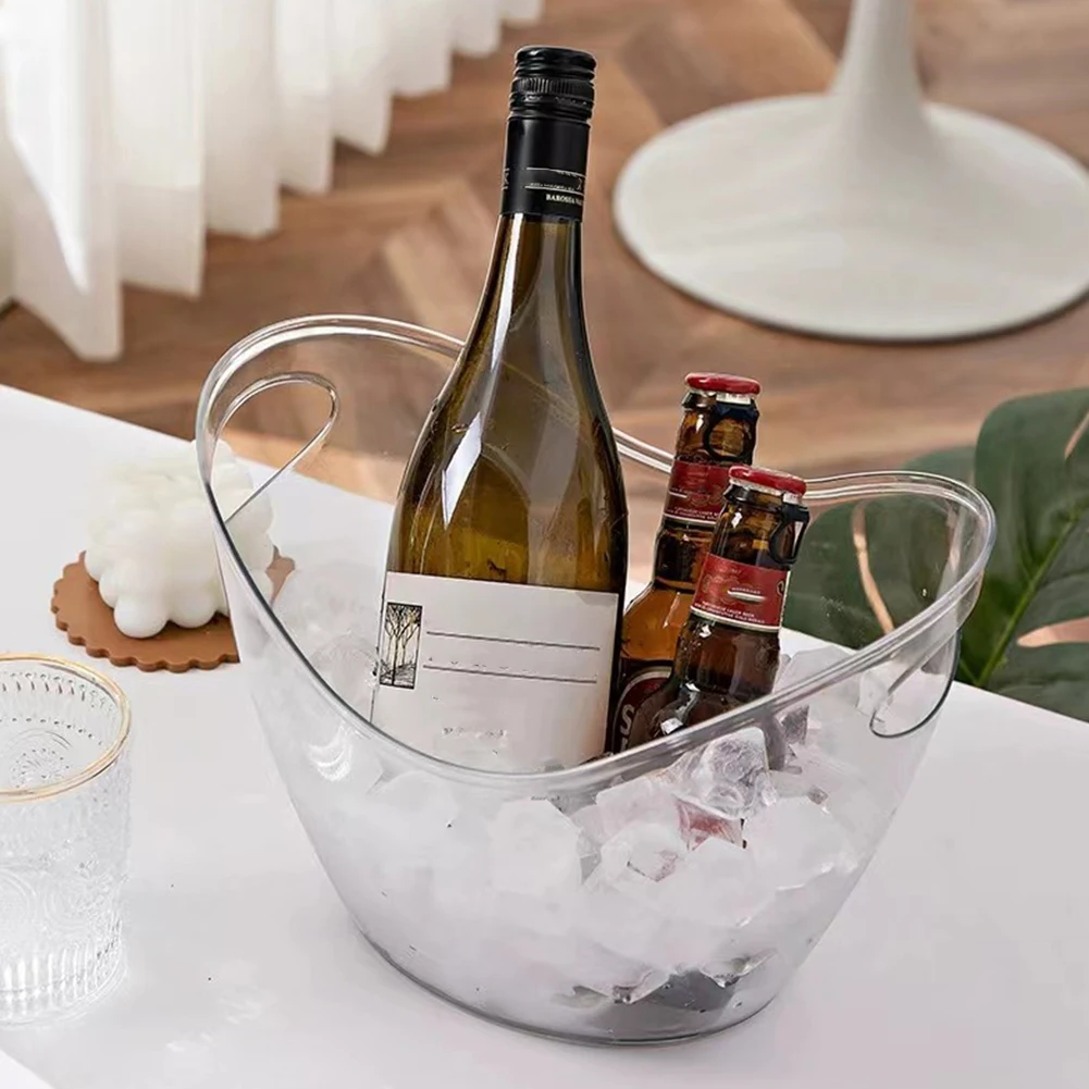 Cubo de bebidas con asa, contenedor de cubitos de hielo, refrigerador de bebidas de plástico para vino, champán, cerveza