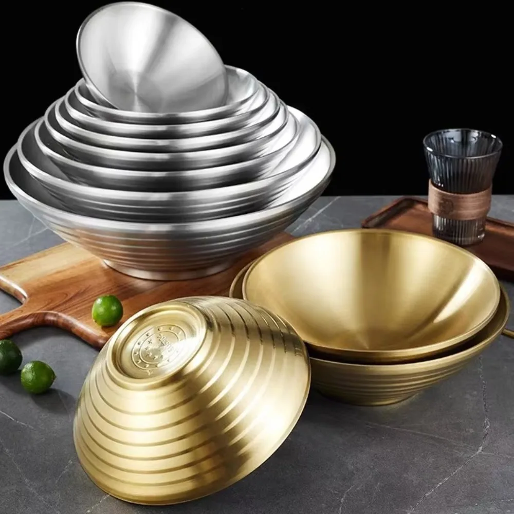304 Stainless Steel Ramen Bowl Large Threaded Japanese Bowl Kitchen Tableware Anti Scalding Cold Noodle Soup Bowl