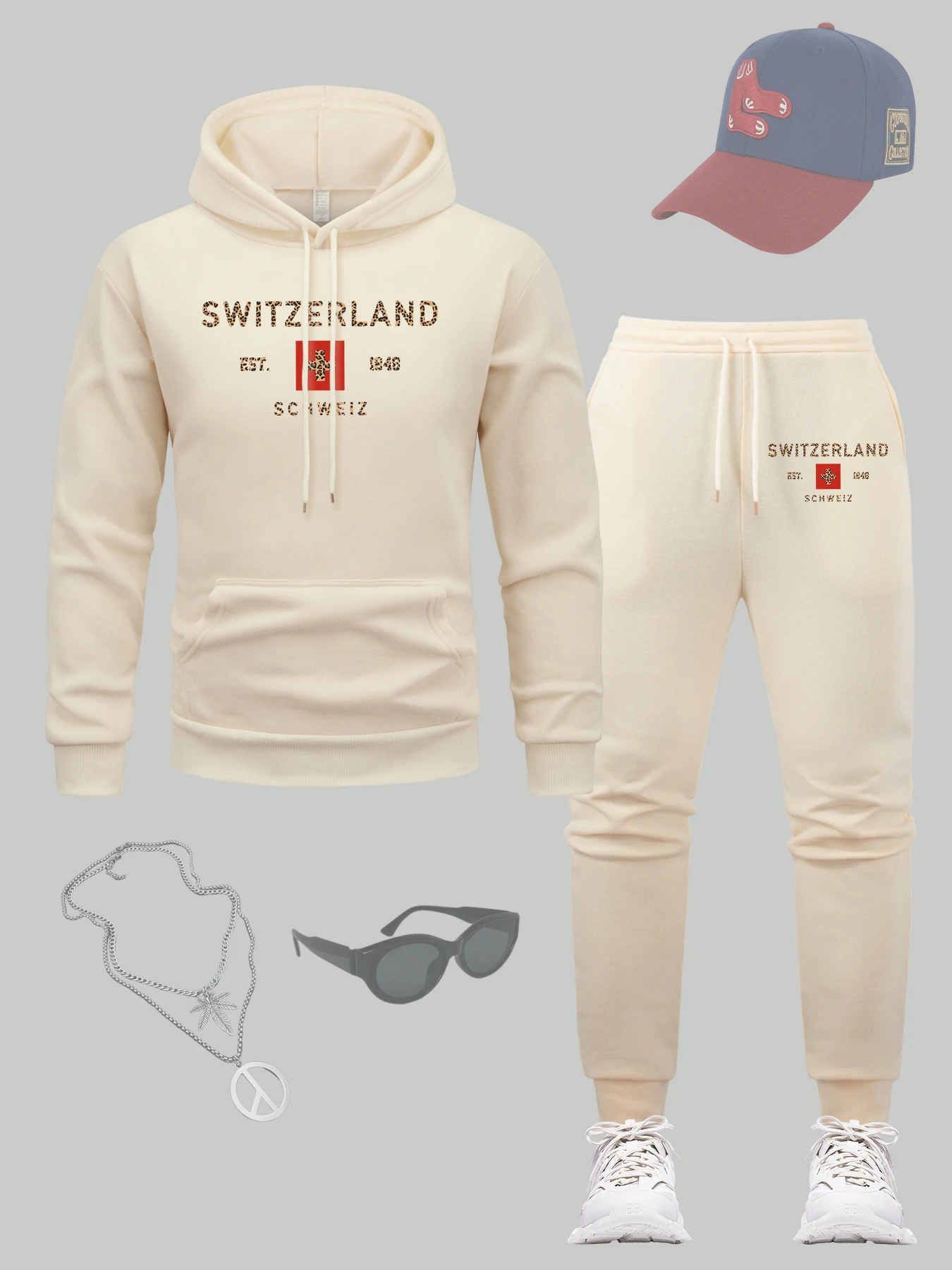 

Switaerland Est 1848 Printing Men Hoodie Set Casual All-Match Hoodies Autumn Fleece Man Hoody Loose Hip Hop Sweatpants Sets