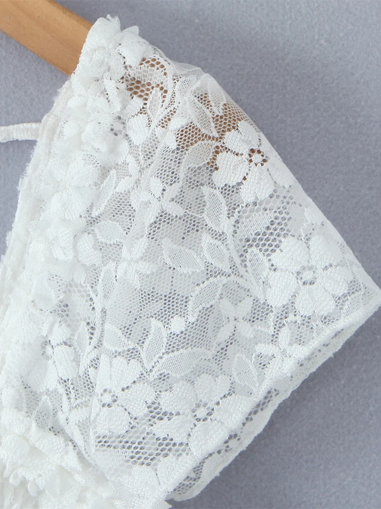 تشو ساو بيوتي 2025 تي شيرت نسائي أنيق من الدانتيل أنيق بفيونكة مقصوصة عتيقة برقبة على شكل حرف v وأكمام قصيرة تي شيرت مثير ضيق بدون ظهر #4