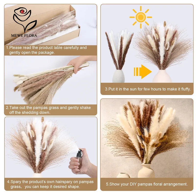 15Pcs fiori secchi naturali Fluffy Pampas Grass Bouquet Boho Country Home Decor fiore artificiale Pampa decorazione della festa nuziale