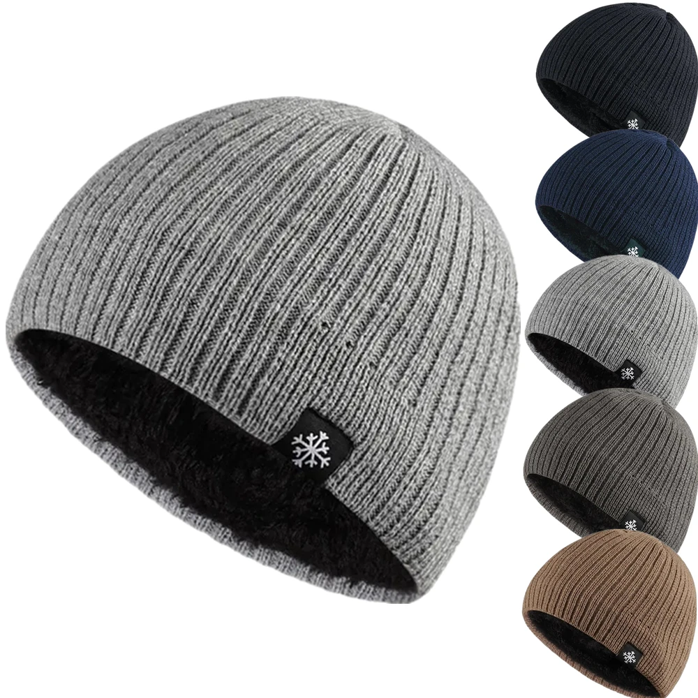

Unisex Snow Labal Winter Hats Solid Color Knitted Hats For Men Women Beanie Cap