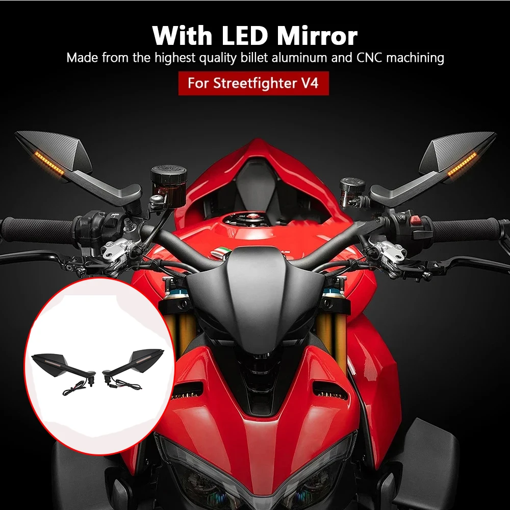 New Streetfighter V4 Motorcycle LED Mirrors Side Mirrors With LED Turn Signal Indicator For DUCATI Streetfighter V4 Accessories