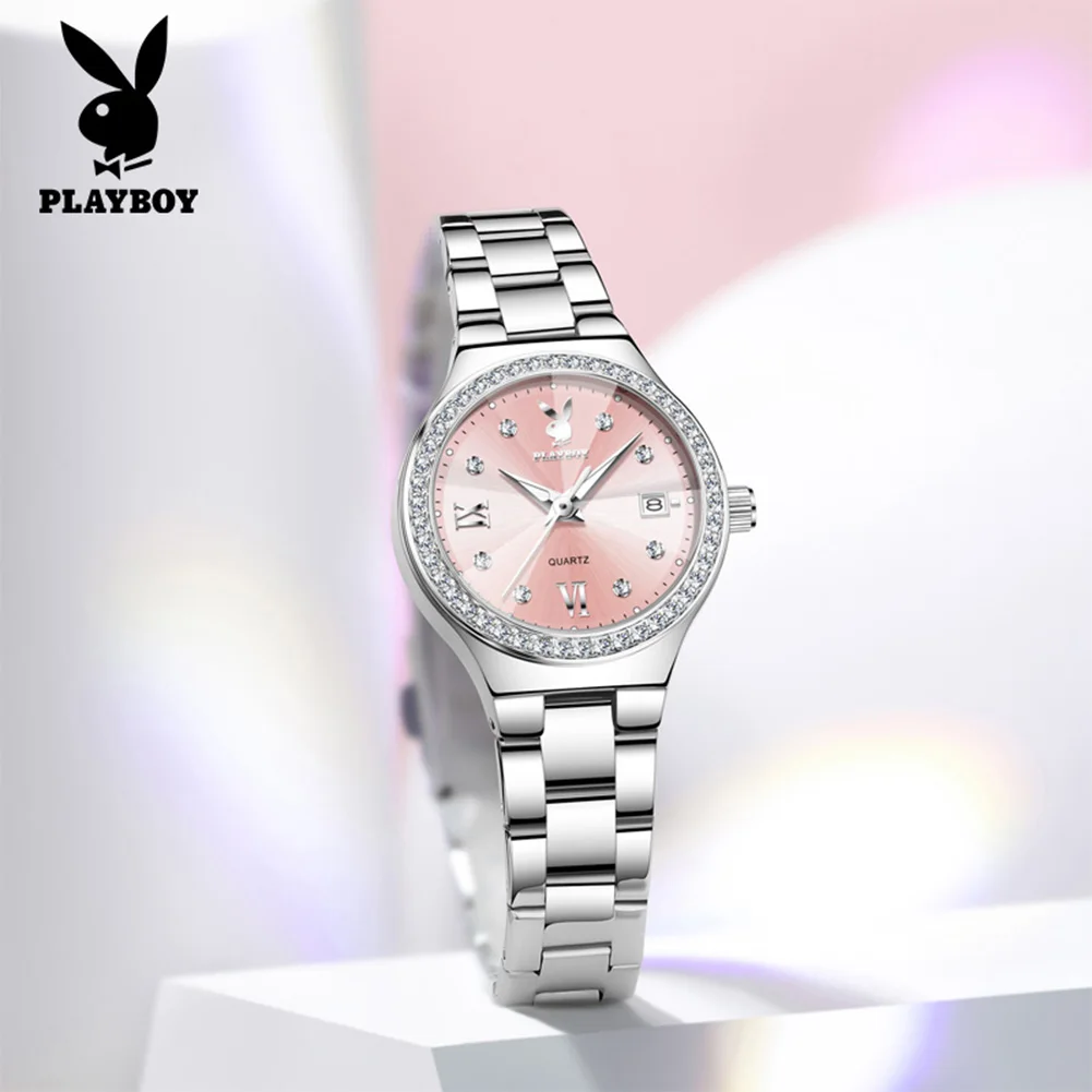 PLAYBOY Original Elegant Woman Watches Date Quartz Wristwatch Waterproof Luminous Ladies Watches For Woman Gifts Reloj 3129