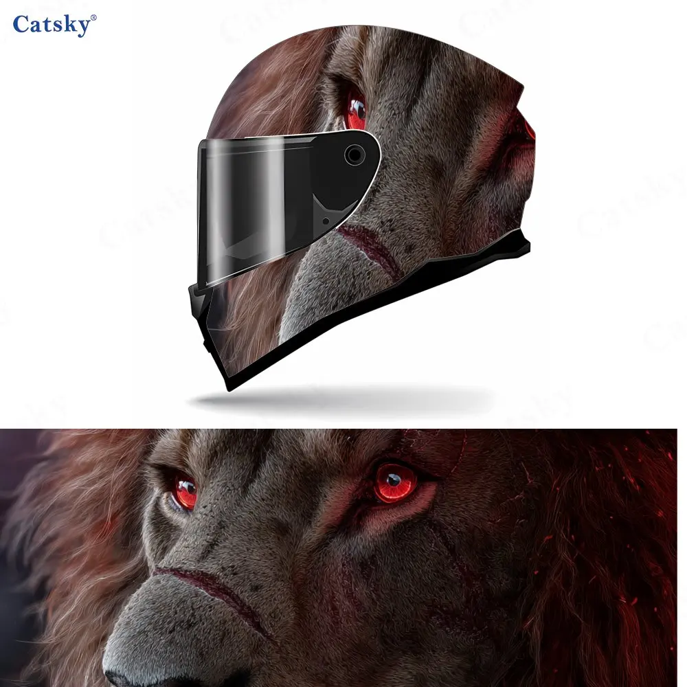 

Red - Eyed Lion Design Motorcycle Helmet Decal, Waterproof Self-adhesive Helmet Vinyl Wraps Sticker, Cool DIY Graffiti Film, Gif