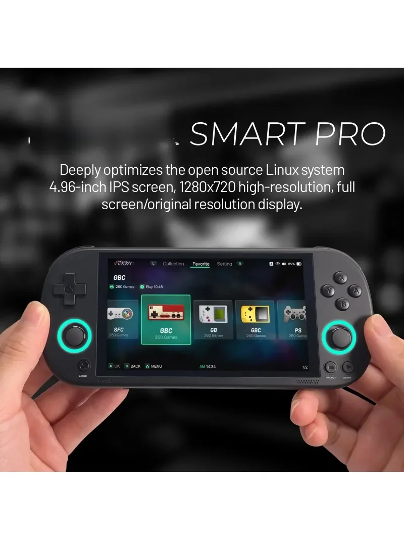 

Smart Pro Handheld Game 4.96''IPS Screen System Joystick RGB Lighting Smartpro Retro Video Game Console 2024 Newest Handheld