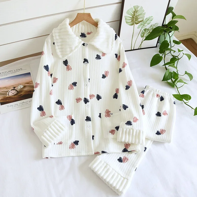 Japanese autumn and winter new ladies pajamas, pure cotton air cotton, warm home wear, elegant floral pajamas, women, pajama set