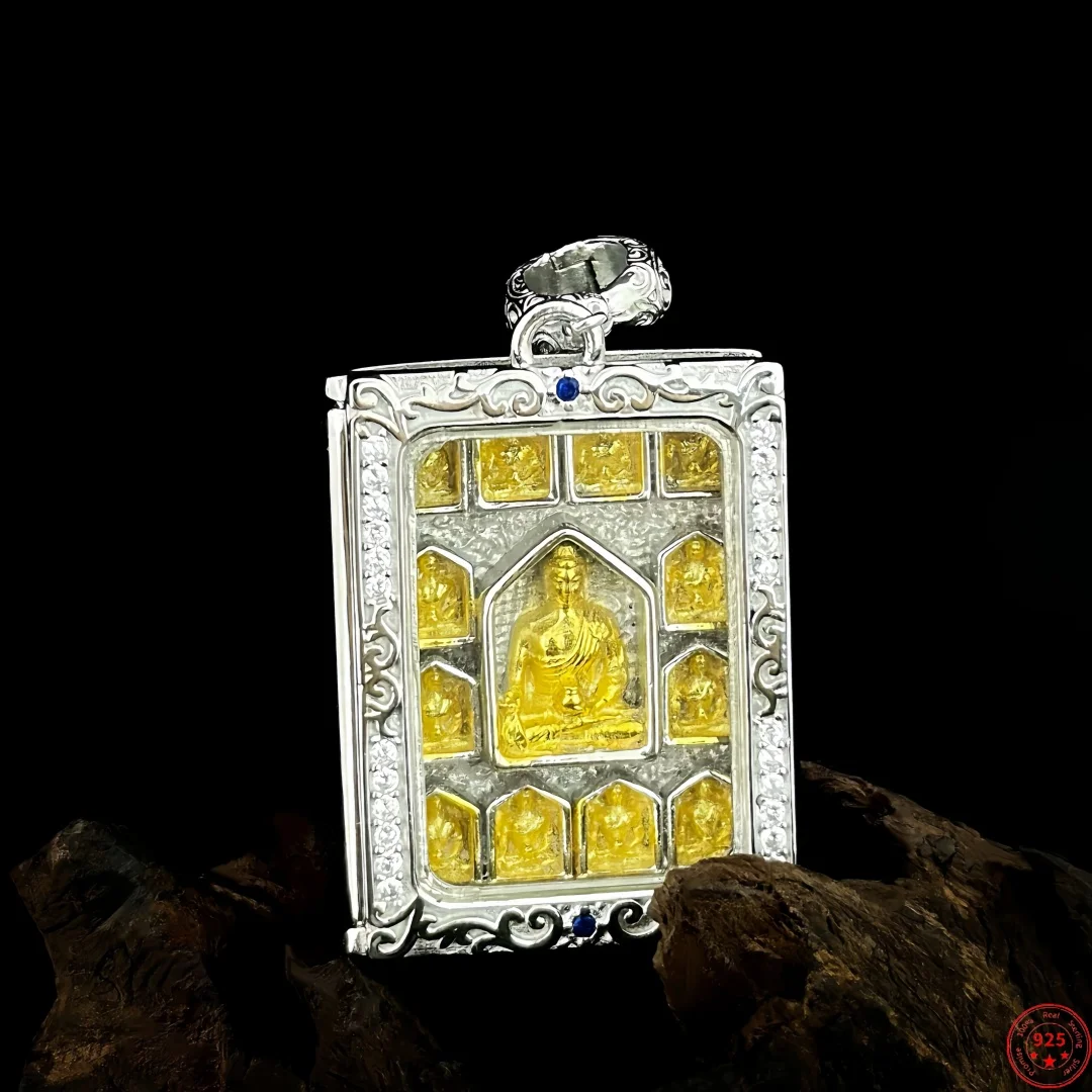 BOCAI S925 Sterling Silver Pendants for Women Men Medicine Buddha Bhaisajyaguru Twelve Great Vows Charm Fine Choice Jewelry