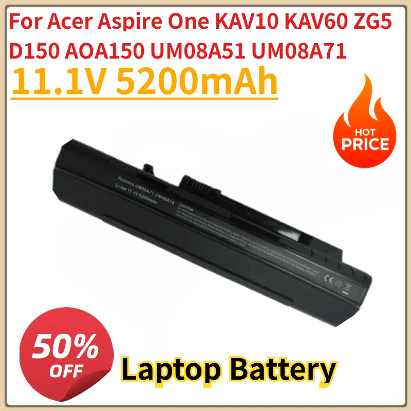 

New UM08A31 UM08A72 UM08A73 UM08A74 Laptop Battery 11.1V 5200mAh For Acer Aspire One KAV10 KAV60 ZG5 D150 AOA150 UM08A51 UM08A71