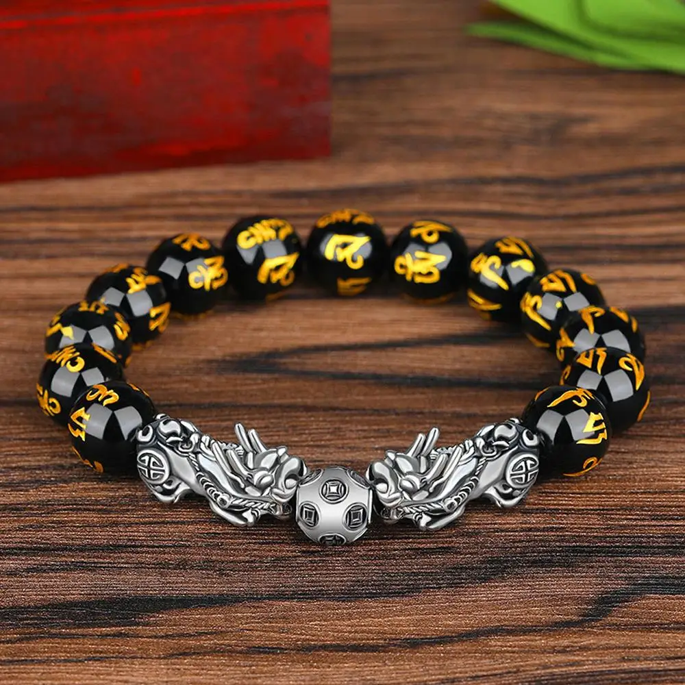 Fashion Jewelry Fashion Men Women Attract Wealth Pixiu Wristband Good Luck Bangle Obsidian Stone Beads Bracelets