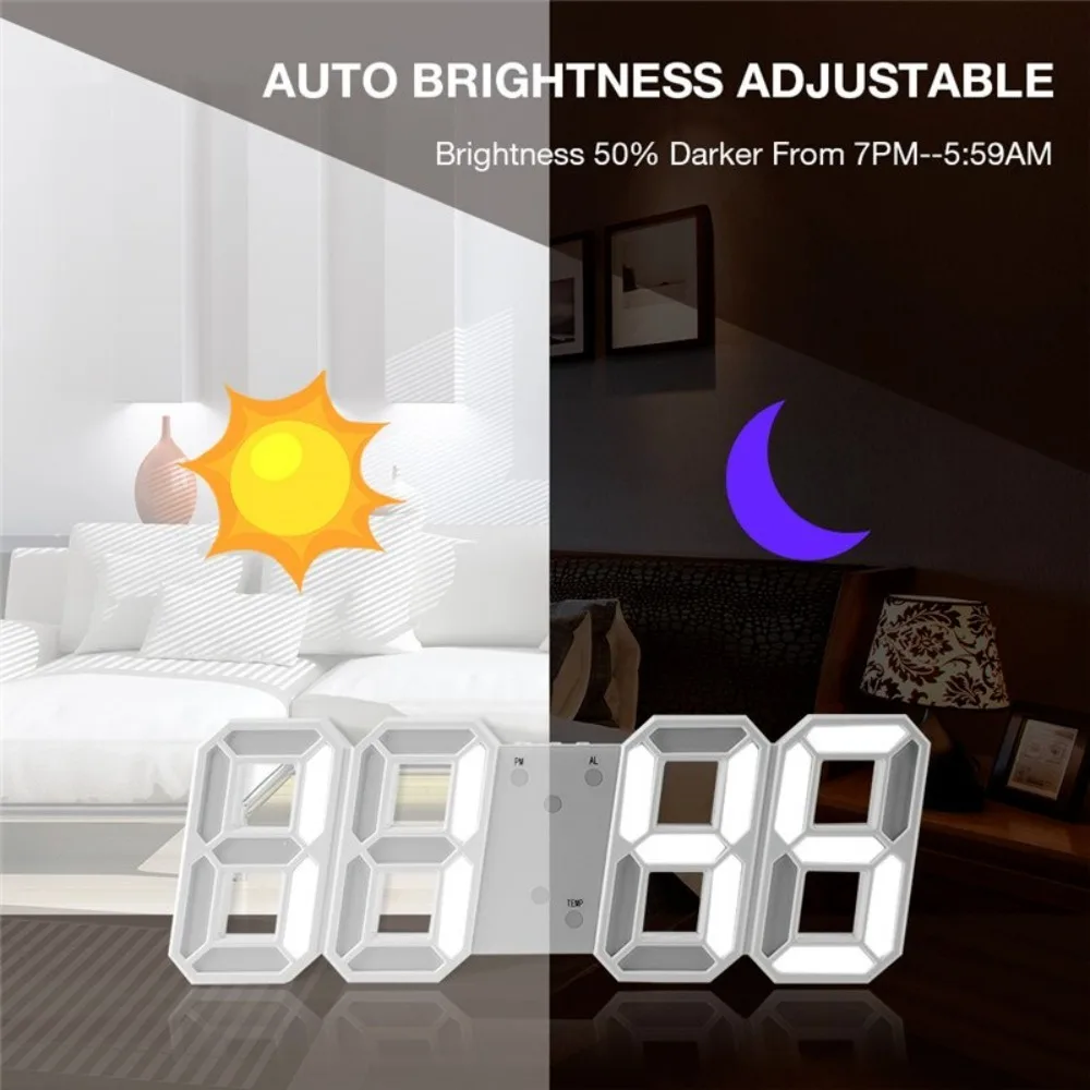 New Adjustable Luminous Mode Digital Desktop Clock Thermometer Usb Charging LED Clock Wall-mounted Night Light Home Decor