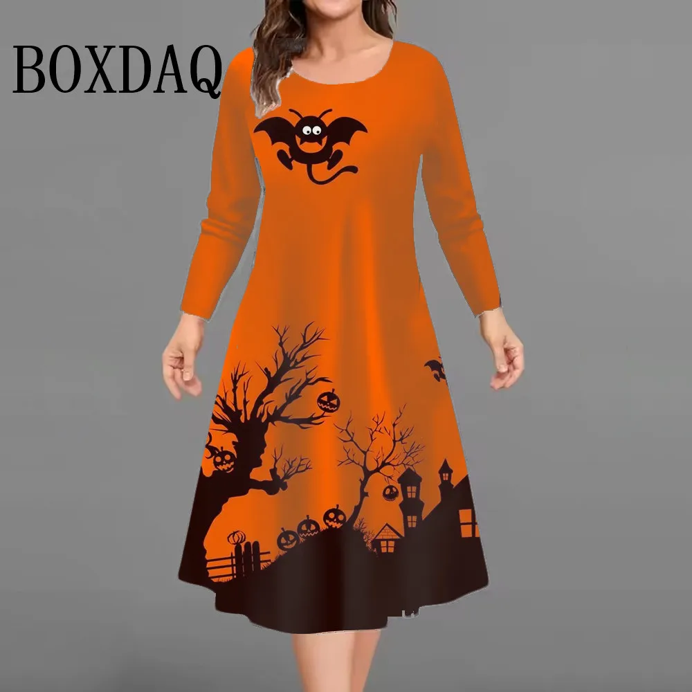 

Halloween Party Dresses For Women Funny 3D Pumpkin Print Dress Autumn Winter Fashion Long Sleeve A-Line Dress Plus Size 2025 9XL