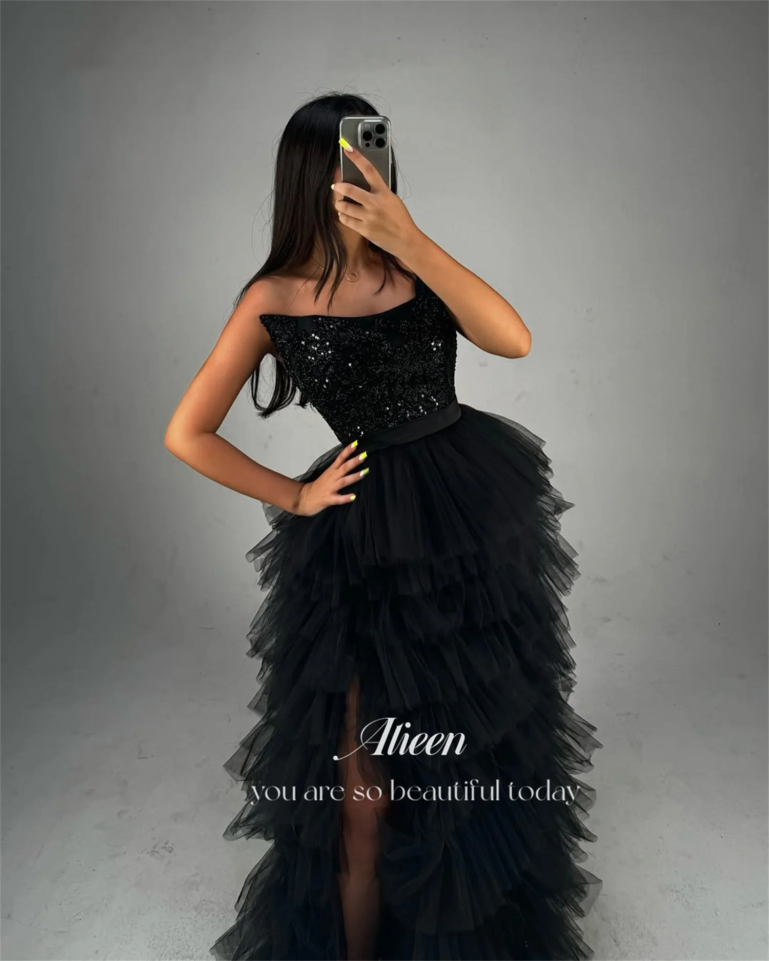Aileen فساتين سهرة Elegant Women's Dresses for Wedding Party Customized Multi-layer Vestidos De Festa Women Evening Dress Black