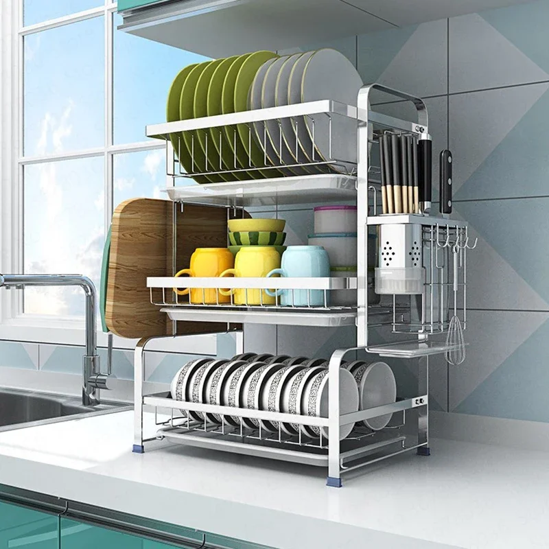 

Kitchen Dish Drainer - Stainless Steel Dish Rack, Drain Shelf for Drying Tableware, Storage Box, Home Kitchen Organization