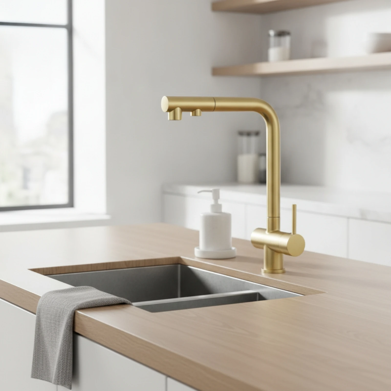 Three-Way Kitchen Tap 3-in-1 Kitchen Faucet with Water Filter Faucet with Pull-out Spray Single-Hole Flexible for Homeowners