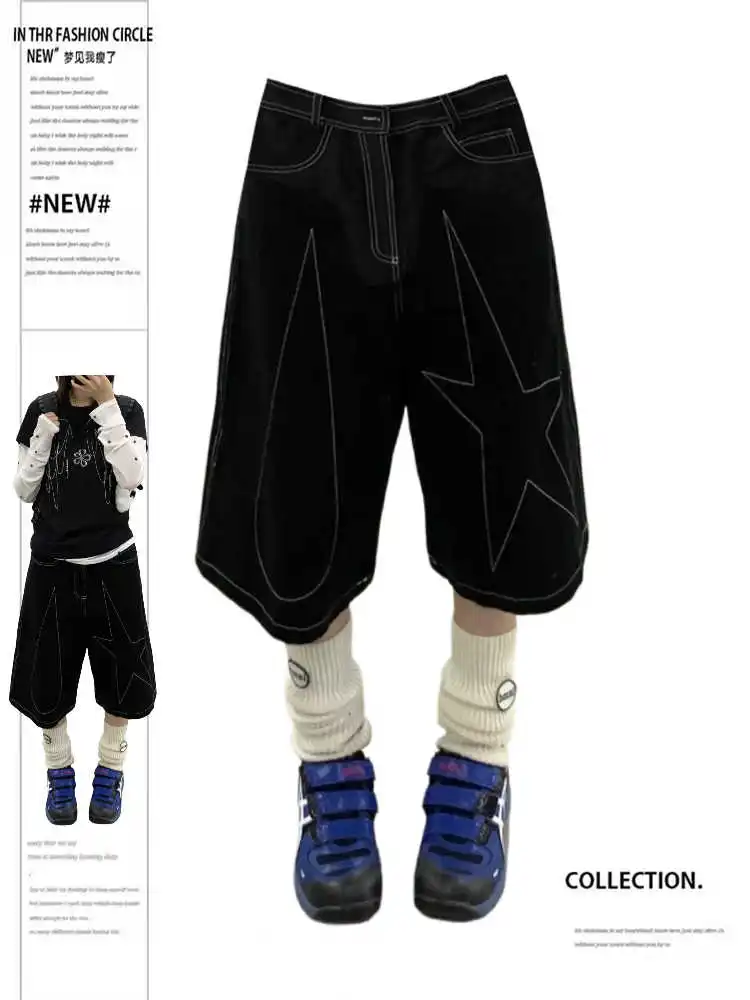 Sommer Frauen American Retro Schwarz Jorts Denim Shorts Y2K 2000er Jahre Jean Hosen Streetwear Japanischen Harajuku Cyber Punk Grunge Neue