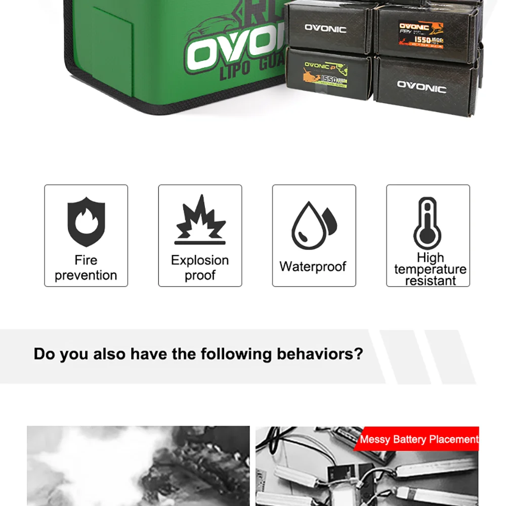 Ovonic LiPo-Akku-Sicherheitsbeutel, flammhemmend und wasserdicht, tragbar, handlich, zur sicheren Aufbewahrung und zum Laden, große Kapazität. – Detail 2