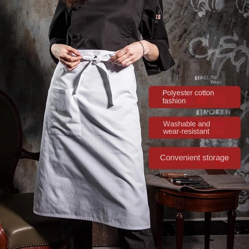 1Pc Solid Color Simplicity Fashionable Chef Half Length Apron Cotton Breathable Kitchen Apron Restaurant Working Clothes