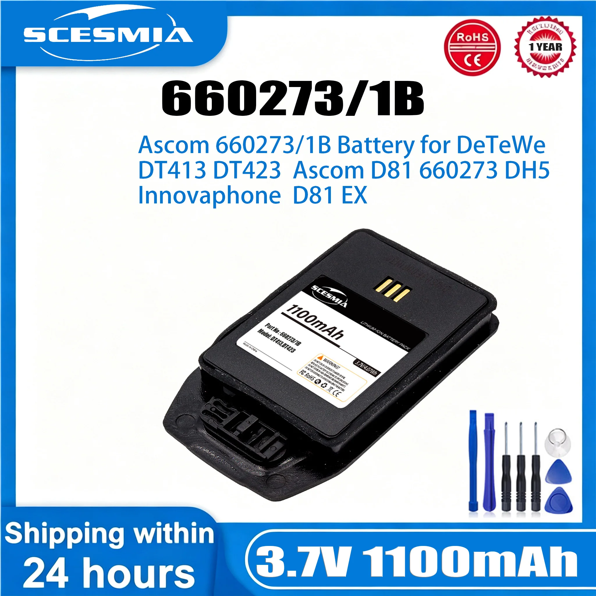 Batería de 1100mAh 1220187, 660273/1B para Avaya 3700 EX,DECT 3740,DECT 3749, para Innovaphone D81 EX,para Mitel DT433 EX