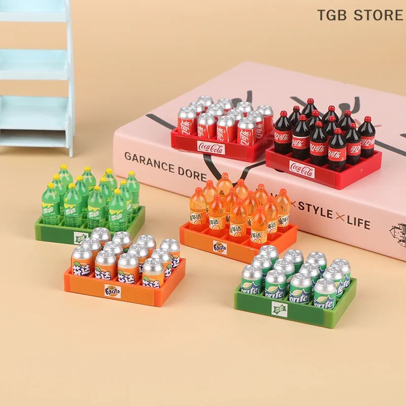 1Set 1:12 Dollhouse Miniature Simulation Soda Drink Plus Tray Model DIY Accessories Toys