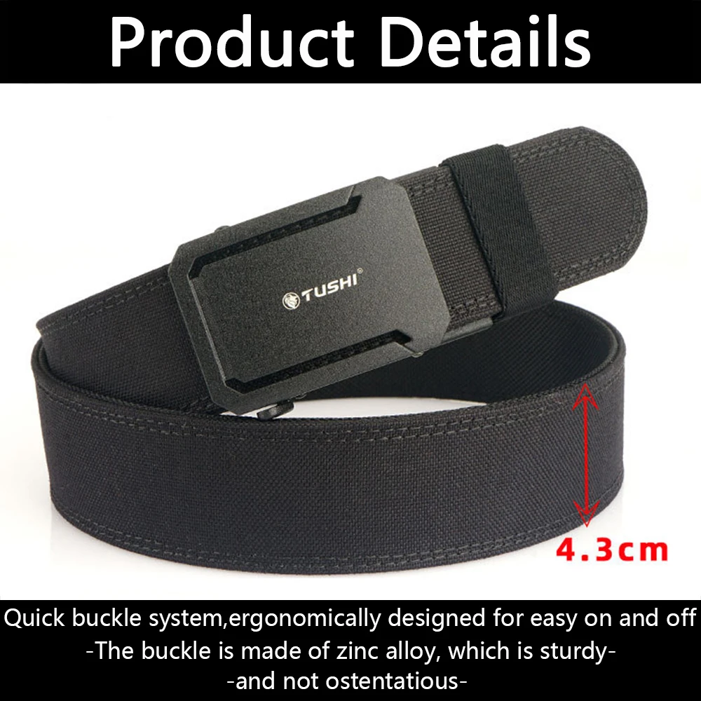 TUSHI Brand 4.3 Wide Thickened Gun Hanging Double-Layer Nylon Cloth Belt Versatile Outdoor Tactical Automatic Buckle Men's Belt